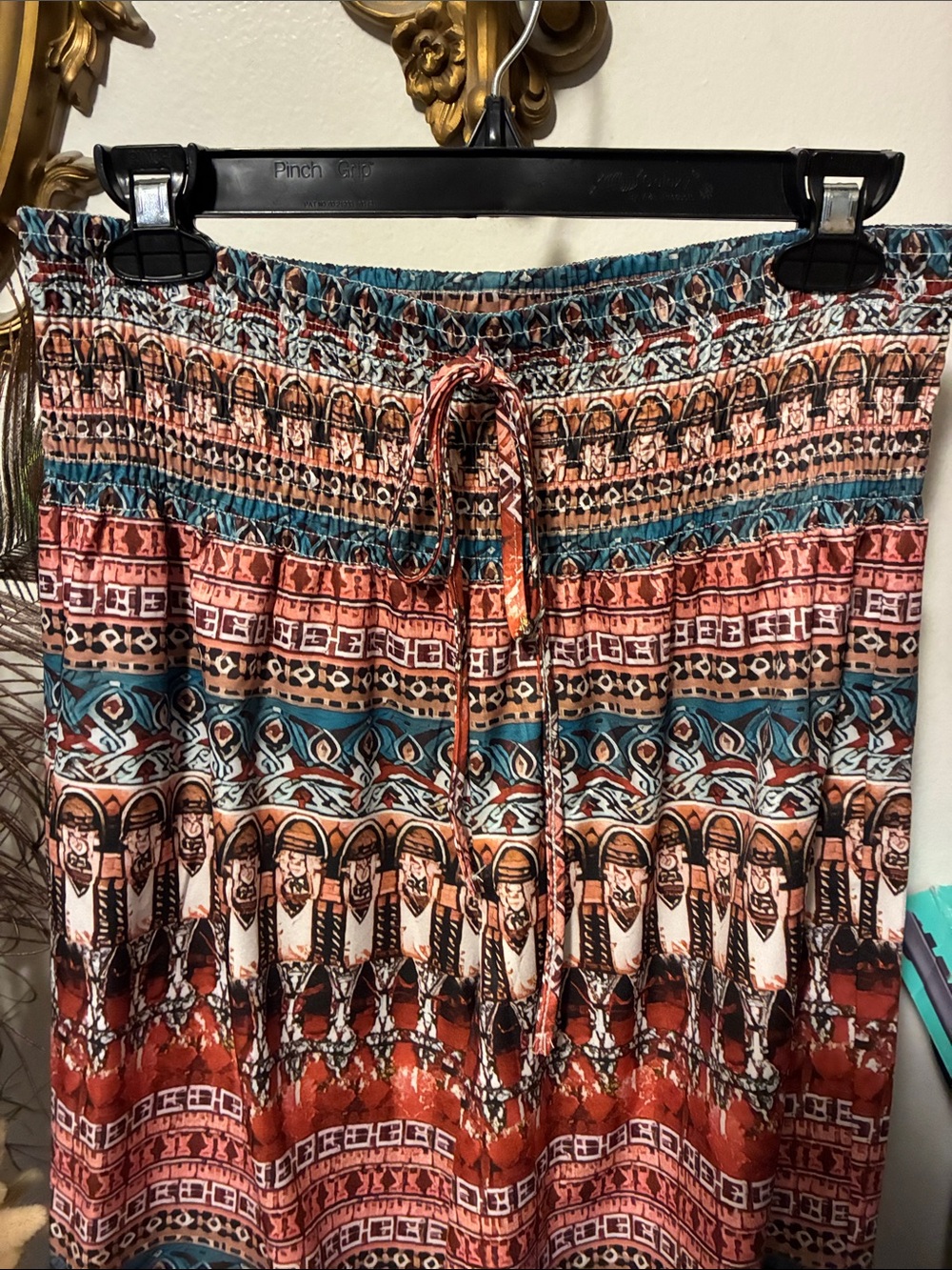 Boho Wide-Leg Printed Women's Pants in Rust & Teal New without tag - Picture 2 of 6